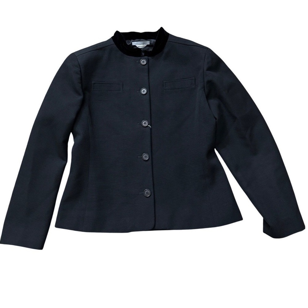 Saks Fifth Avenue Made in Italy Black Wool Velvet Trim Jacket Size 12 NWT $800